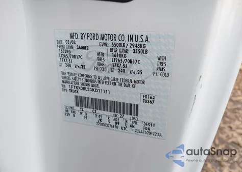 2003 Ford F-150 Lariat/Xl/Xlt z USA, uszkodzony, nr VIN 1FTRX08L33KD11111